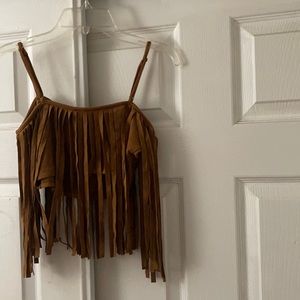 Brown fringe cowgirl crop top with adjustable straps